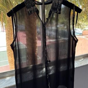 MineBlack Sheer Sleeveless Blouse with Snake-Print Trim